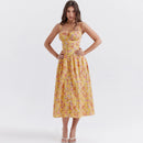 Women Strap Sleeveless Floral Button Pocket Elegant Sexy Casual Party Spring Summer Long Dress