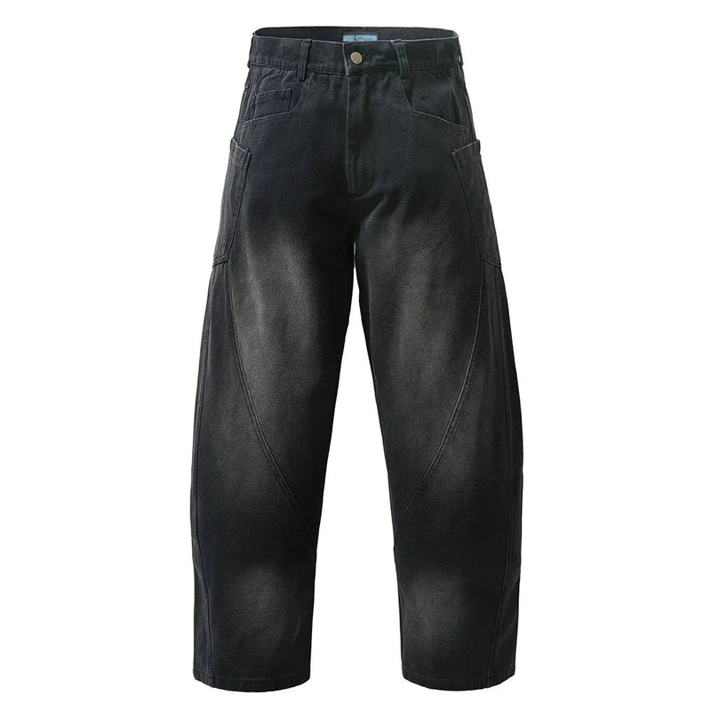 Distressed Spliced Cargo Pants Mens Streetwear Loose Pocket Wide Leg Trousers Men