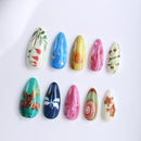 24pcs Bohemian Style False Nails Dragonfly Flower Pattern Printed Press On Nails Full Cover Colorful Almond Fake Nail For Women