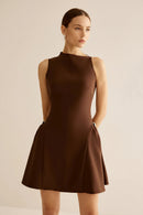 Slimming Dress For Women Round Neck Sleeveless High Waist Minimalist Dresses Female