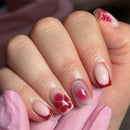 Flowers Silver Lines Wearable Nail Art Short Round False Nails Detachable Finished Fake Nails Press on Nails