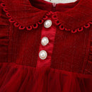 Autumn and winter girls plush long sleeved dress new children clothing red princess mesh lapel dress