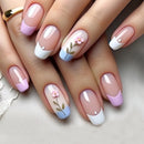 Flower Full Cover Nail with Pearl Design Mid-length Ballet False Nails Press on Square Fake Nail Tip