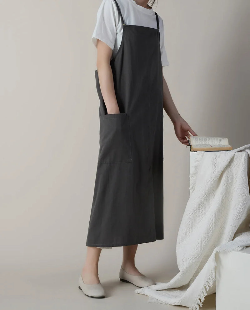Floral Linen Adjustable Version Apron Advertising Bib Pocket Baking Kitchen