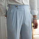 Summer Straight Pants Blue Stripe Casual Trousers Men