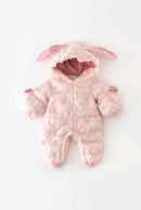 Winter Baby Girl Romper Rabbit Hooded Snowsuit Thick Fleece Jumpsuit Warm Ruffle One-Piece Outerwear