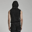 Men Punk Handsome Elastic Knitted Hooded Vest Men Black Tank Spring Summer