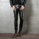 Mens Punk Pants Personality Motorcycle Pencil Trousers Black Leather Trousers Male