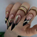 Almond Nails Set Press on Nails Golden Print Detachable Artificial Full Cover False Nails Tips