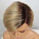 Ombre Blonde Short Cut Pixie Straight Bob Part Lace Human Hair Bangs Natural Honey‑Tone Hairstyle For Ladies