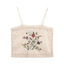 Women Suit Summer Suspenders Cropped Top Shorts Set Embroidered Flower Decoration Casual