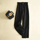 Women Leg Pants Female Flower Bud Waist Straight Leg Trousers Lady Summer Cotton Linen Pant