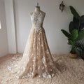 Champagne Bohemia Wedding Dress Lace Halter Backless Sexy Open Back Boho Bridal Gowns