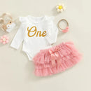 Spring Autumn Newborn Infant Baby Girls Clothes Set Long Sleeve Letter Romper Tutu Skirt Headband Outfits Clothing