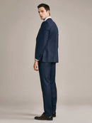 Men Luxury Suits Set Wool Cashmere Deep Blue Plaid Blazer Pant Slim Fit Wedding Groom Wear