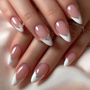 24Pcs Red Nails Press on Detachable Almond Nails Tips Full Cover Silver Shiny Powder French Finger Nail