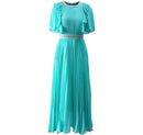 Spring Summer Women's Pleated Dress Flare Sleeved Beading Flounced Edge Dresses