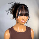 13x4 Lace Frontal Balayage Highlight Loose Wave Wig With Wispy Bangs Human Hair Glueless Wigs