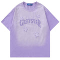 Vintage T-Shirt Streetwear Embroidery Letter Star Gradient Washed Tshirt Summer Casual Loose Tee Top Couple
