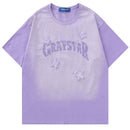 Vintage T-Shirt Streetwear Embroidery Letter Star Gradient Washed Tshirt Summer Casual Loose Tee Top Couple