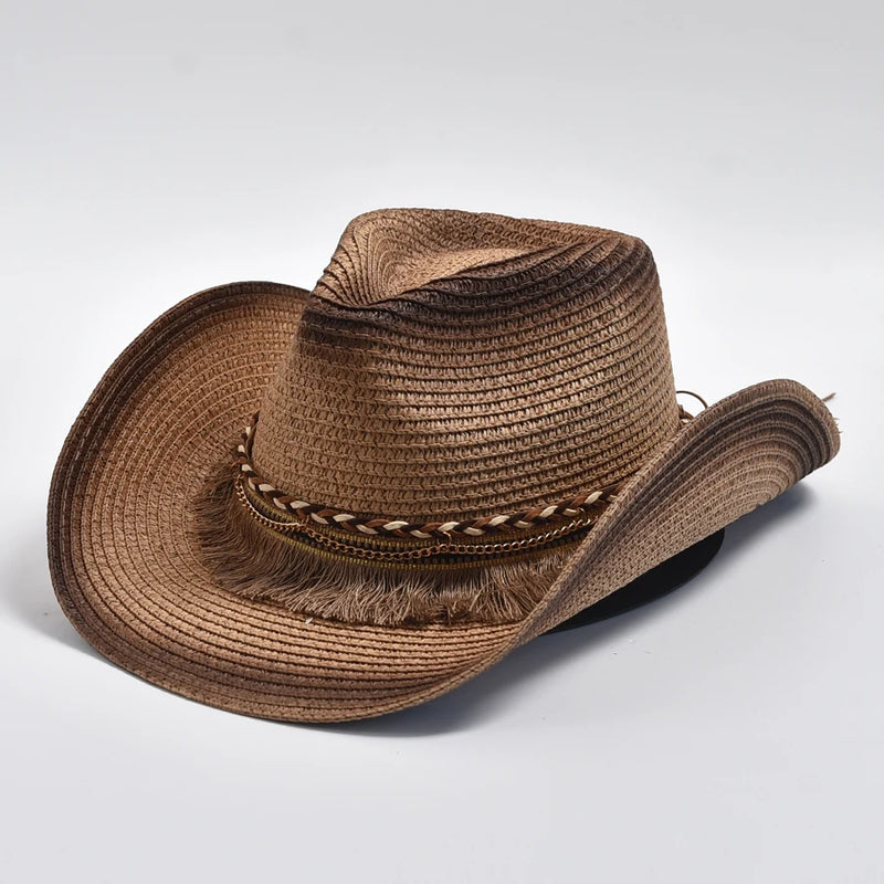 Straw Hat Summer Outdoor Travel Beach Hats Tassels Western Cowgirl Sunshade Hats