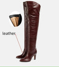 Simple and High Heels Over The Knee Sleeve Leather Boots Women's Large Round Knight Boots
