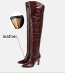 Simple and High Heels Over The Knee Sleeve Leather Boots Women's Large Round Knight Boots