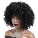 Mannequin head with a black curly wig on a white background, Obroi