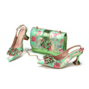 Gold Color Design Italian Women Shoes and Bag Set Quality Flower Comfortable Heels with Crystal
