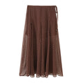 Summer new product women's casual beaded bow polka dot hem MIDI long skirt