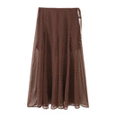 Summer new product women's casual beaded bow polka dot hem MIDI long skirt