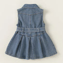 Summer Girls Boutique Clothes Denim Sleeveless Belt Blue Baby Dresses Little Princess Dress Kids Clothing