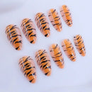 24-Piece Nail Art False Nails Tiger Stripe Design Almond Nails Wearable Nails