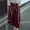 Elegant Satin Skirts For Women Mesh Double-layer Splicing Lady Solid Bodycon Skirt