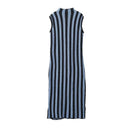 Sexy Women Contrast Striped Knit Dress Half High Collar Side Slit Hem Ladies Sleeveless Dresses Midi