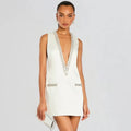 Elegant Women Luxury Formal Rhinestone Mini Dress Evening Ladies Spring Summer