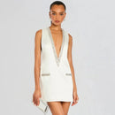 Elegant Women Luxury Formal Rhinestone Mini Dress Evening Ladies Spring Summer
