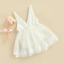 Summer Newborn Baby Romper Dress Princess Infant Toddler Mesh Hem Lace Sleeveless Solid V-neck Party Jumpsuit Tutu Dress
