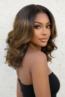 7x5 Lace Balayage Highlight Body Wave Bob Wig Pull & Go Drawstring Glueless Human Hair Wig