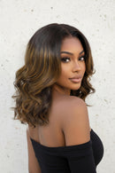 7x5 Lace Balayage Highlight Wavy Bob Wig With Drawstring Put On & Go Glueless Human Hair Wig Ready To Wear
