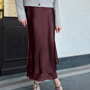 Elegant Satin Skirts For Women Mesh Double-layer Splicing Lady Solid Bodycon Skirt