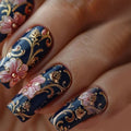 24pcs Red Coffin False Nails Art Press on Mid-length Ballet Nails Flower Full Cover Nail Tips Datachable Fashion Fake Nail Sets