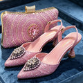 Latest Women Shoes and Matching Bags Decorated with Rhinestone Elegant Pointed Toe Wedding Shoes Bride