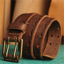 Men Double-stitch Copper Pin Buckle Top Leather Belt Man Retro Strap Leisure Waistband