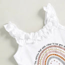 Baby Girls Summer Clothes Sets Ruffles Sleeveless Rainbow Letter Print Bodysuits Bowknot Shorts Casual Outfits