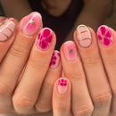 Pink Flowers French Rhinestone Nail Art Chic False Nails Detachable Finished Fake Nails Press on Nails