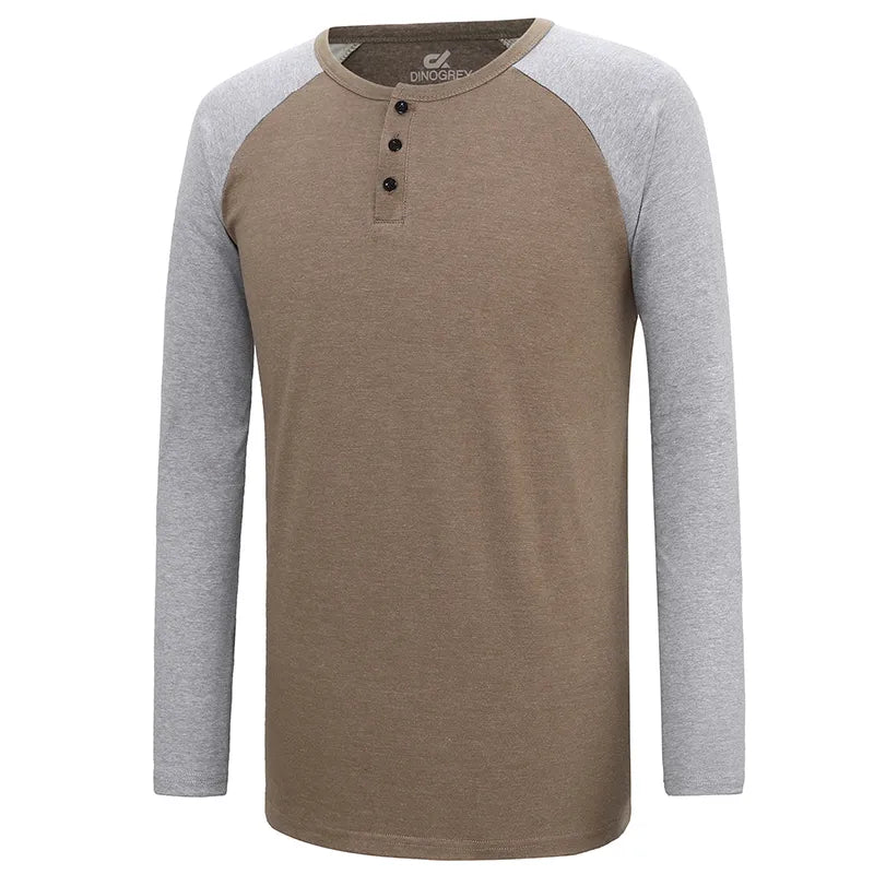 Men Henry Collar Casual Men's Cotton Blouse Shirt Men Neck Buttons Tshirts