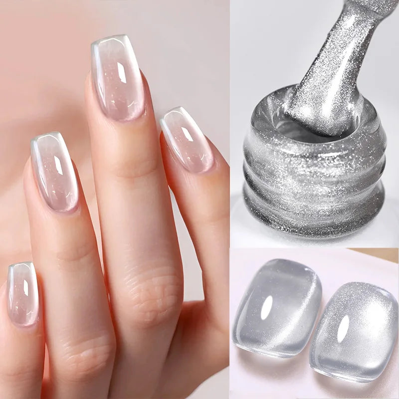 Sparkling Glass Bead Cat Magnetic Gel Nail Polish Flash Permanent Soak Off UV Gel