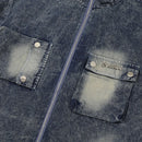 Vintage Cargo Denim Jacket Multi Zip-up Blue Jeans Jacket Men Oversized Hip Hop Streetwear Jacket