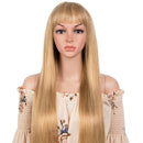 Blonde Long Straight Human Hair Wigs With Bangs For Women Hair Glueless